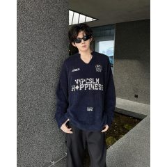 Streeter American retro V-neck jersey sports sweater men's lazy college style sweater jacket spring and autumn