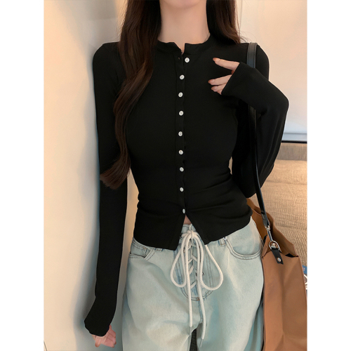 American hot girl slim knitted cardigan long-sleeved women's 2024 early autumn inner top and bottoming shirt