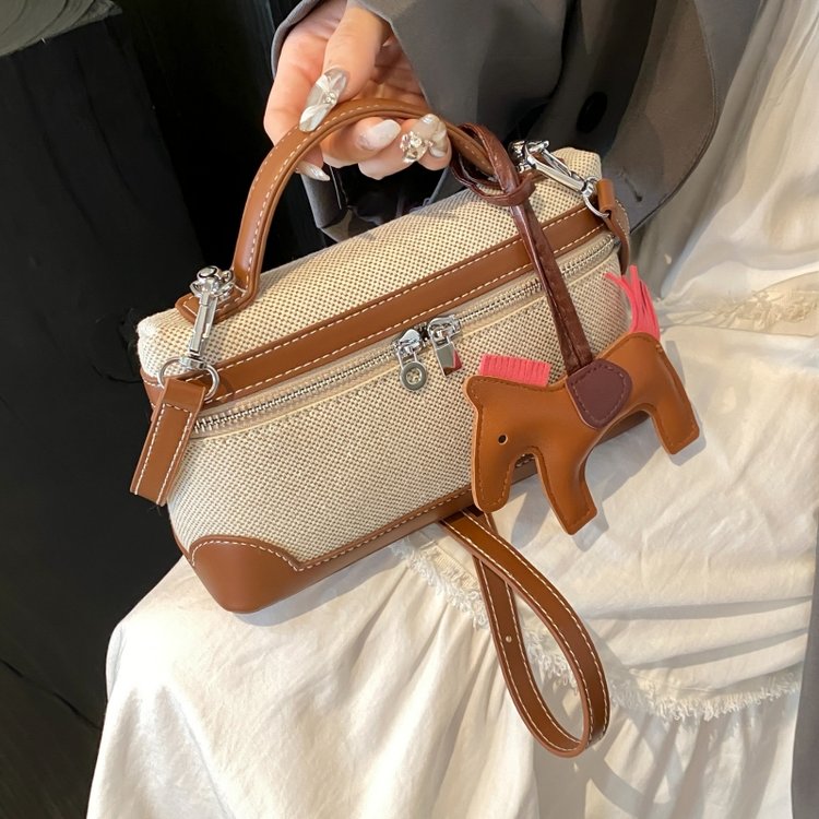 Retro Contrast Color Casual Handheld Small Bag Women's New Canvas Small Square Bag Summer Niche Fashion Crossbody Bag
