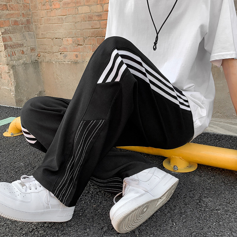Pants men's spring loose drape straight casual pants trendy side striped sports pants for men