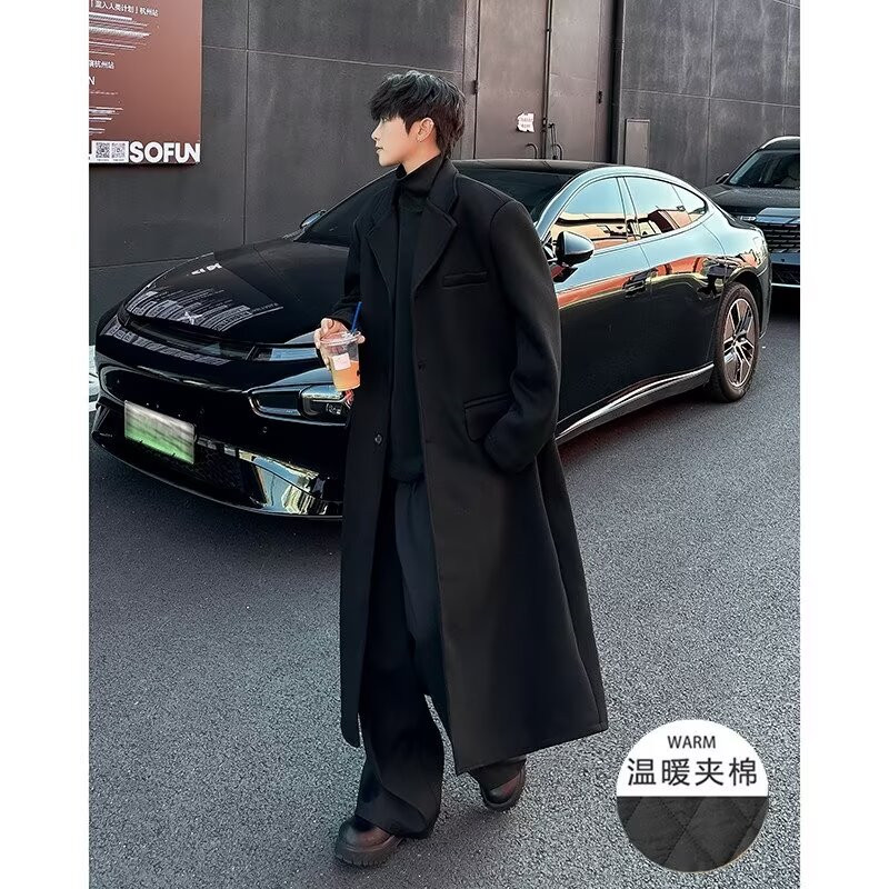 Autumn and winter high-end simple loose solid color versatile woolen quilted over-the-knee coat