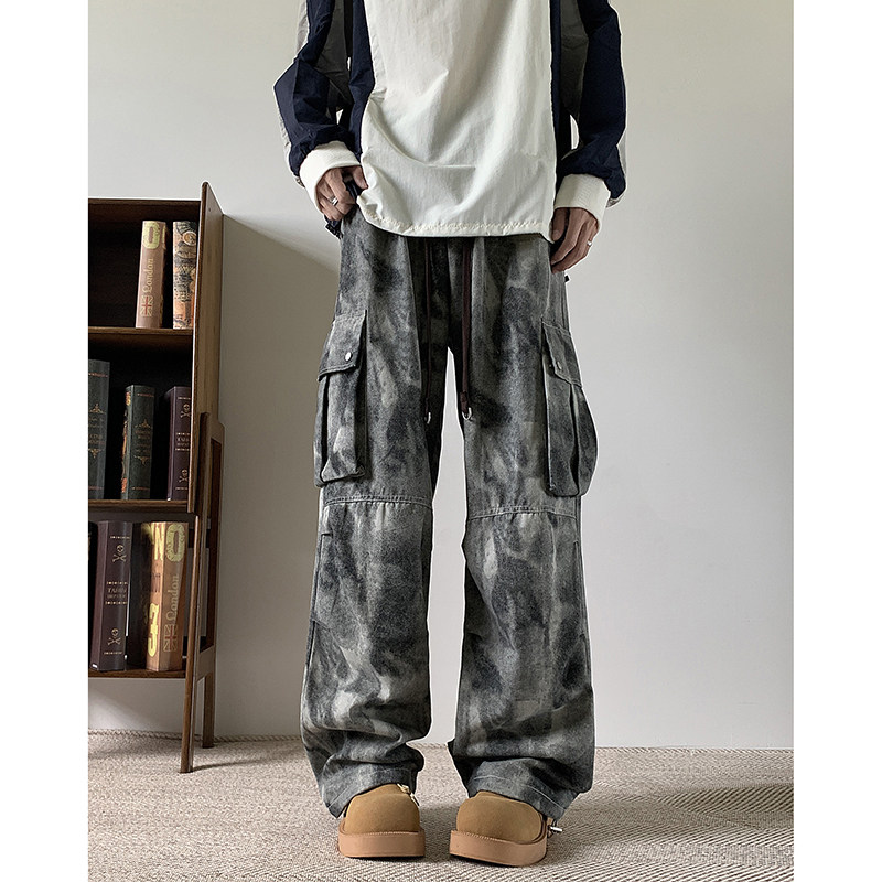High street handsome camouflage casual pants for men and women Korean style trendy big pockets 2024 autumn and winter ins trousers