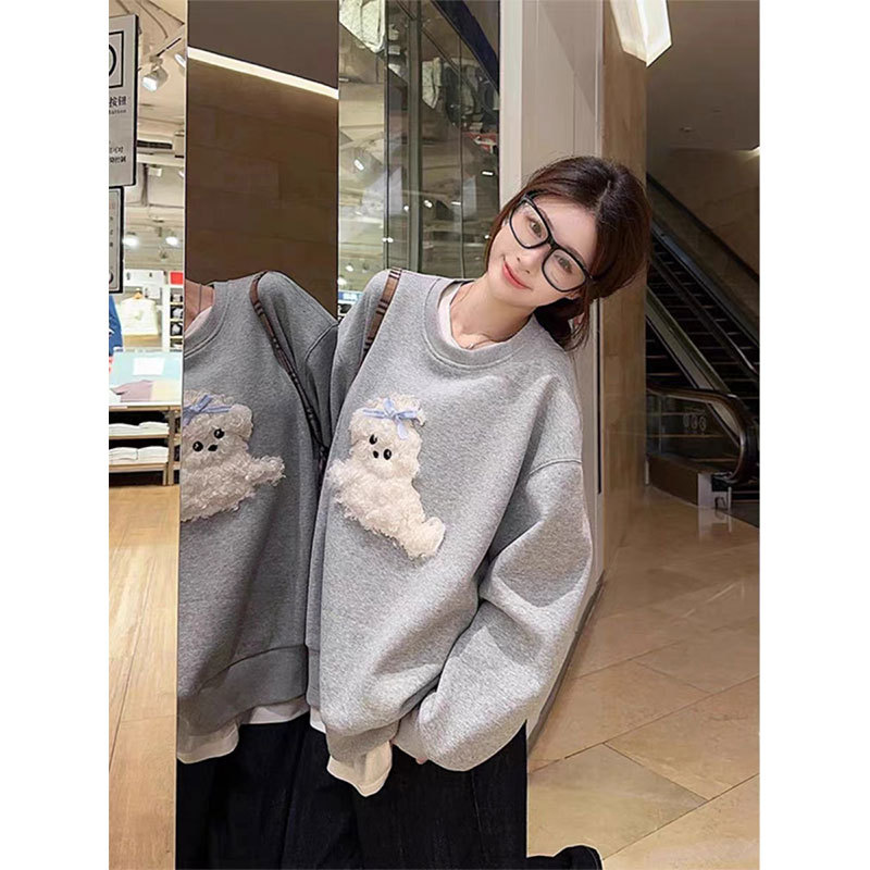 Lazy style hoodless long-sleeved plush puppy sweatshirt jacket women's autumn and winter loose velvet thickened top