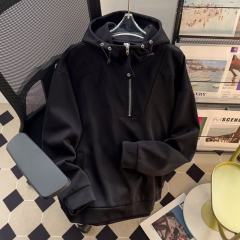 High street sweatshirt men's Korean style trendy half-zip hooded personality autumn and winter new ins jacket
