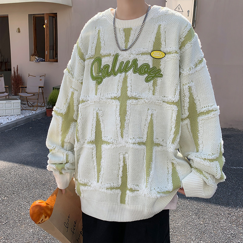 Autumn and winter design letter embroidered sweater Korean style loose round neck pullover top