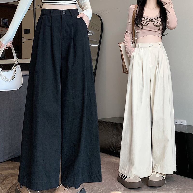 2024 Autumn and Winter Washed Denim Western Style Versatile Wide Leg Pants Slimming Korean Style Casual Pants