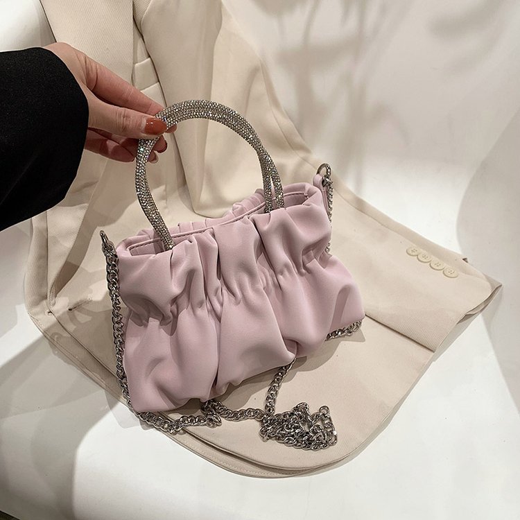 Macaron small fresh hand-held crossbody bag for women 2024 summer new fashion versatile pleated cloud chain bag