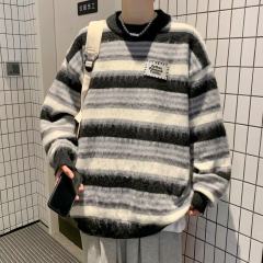Autumn and winter striped crew neck sweater men's stylish American fashion brand sweater