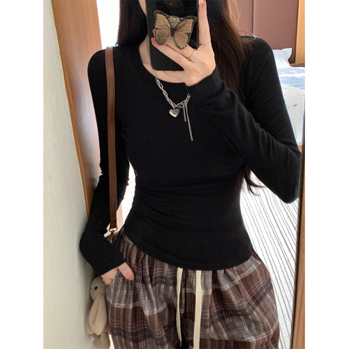 Slim Thin Round Neck T-Shirt Women's Autumn Slim Basic Bottoming Shirt Temperament Long Sleeve Simple Top