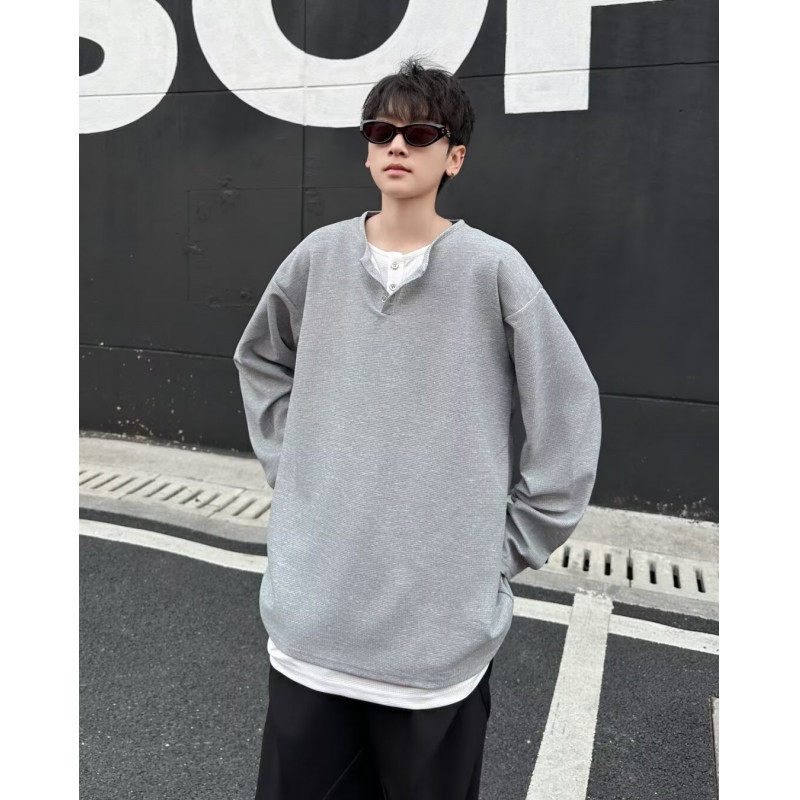 Autumn and winter sweatshirt niche Korean style fake two-piece loose top ins Hong Kong style