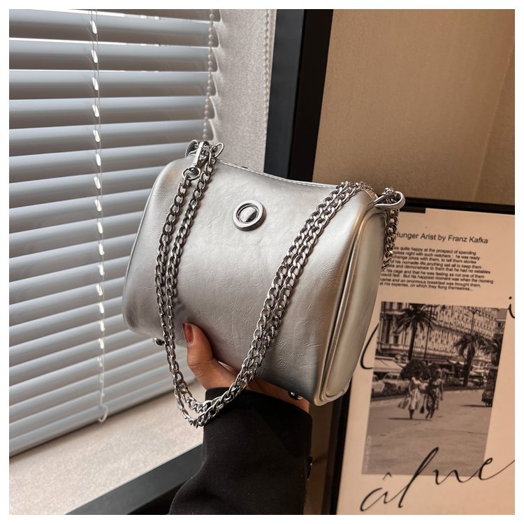 Silver mini chain bag small square bag women's new texture niche design mini shoulder crossbody bag trendy