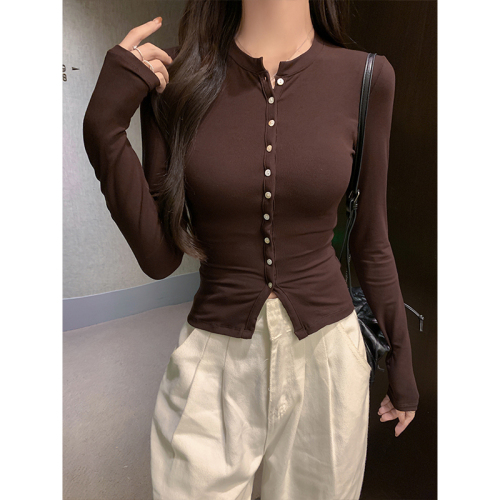 American hot girl slim knitted cardigan long-sleeved women's 2024 early autumn inner top and bottoming shirt
