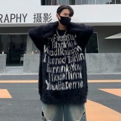 American trendy brand letter jacquard round neck couple sweater autumn and winter niche knitted sweater tops internet celebrity same style