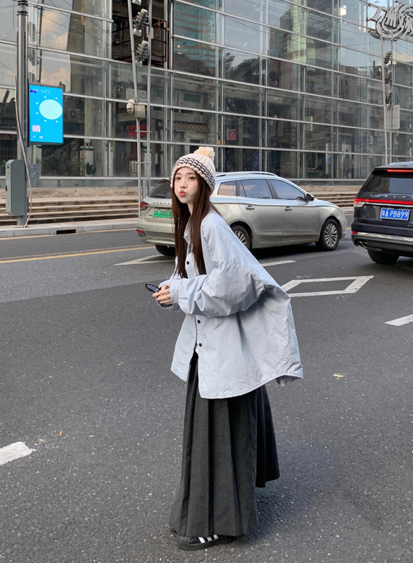 New winter new men's and women's same style couple's light shirt cotton coat + half-length pleated long skirt