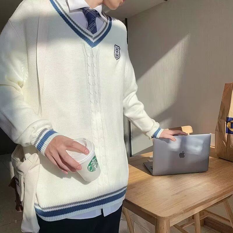Student autumn and winter dk uniform male junior high school student college style V-neck sweater sweater long sleeves