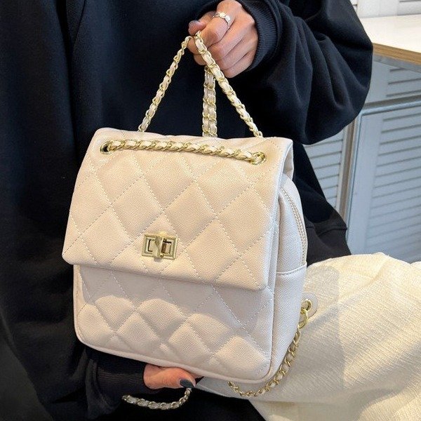 Japanese backpack women's new trendy diamond high-end chain crossbody bag niche texture small backpack