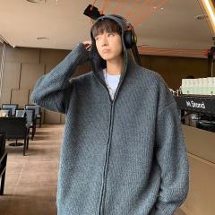 Autumn and winter zipper cardigan sweater men's American fashion retro lazy loose minimalist sweater jacket