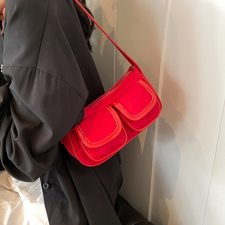 Korean ins new design multi-pocket nylon shoulder armpit bag versatile handbag retro commuter bag for women