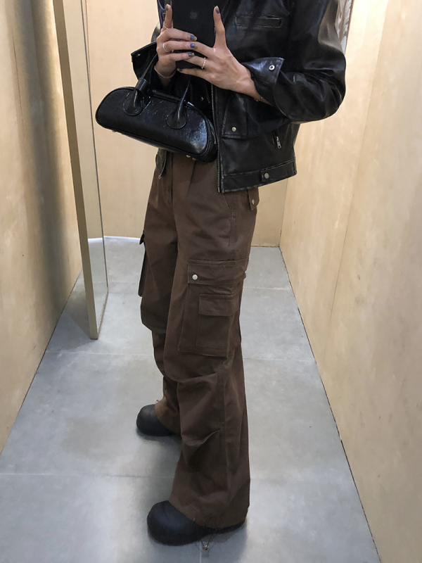 American High Street Retro Overalls Women's Autumn High Waisted Loose Wide Leg Pants Casual Pants Straight Leg Pants Long Pants