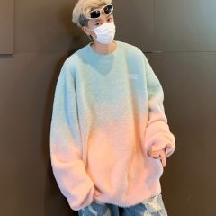 Mink fur autumn and winter new pink gradient sweater women's lazy style niche loose knitted top