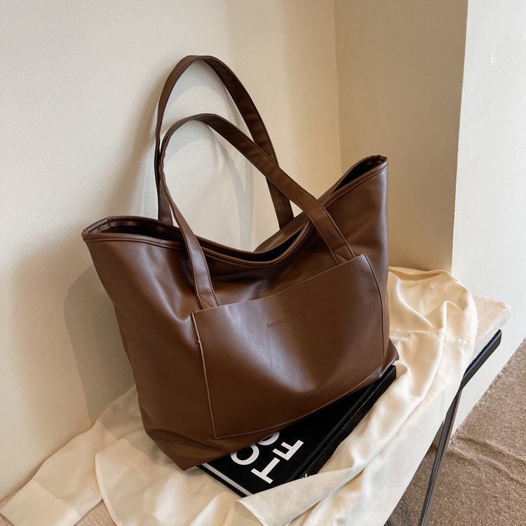 Tote bag women's single shoulder large capacity soft leather bag commuting mommy bag student school bag ins Korean version