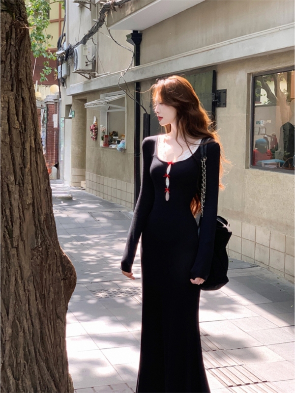 French pure lust knitted high-end vest suit plus velvet dress