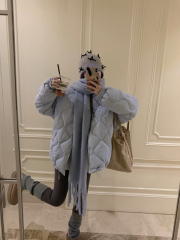 Winter rhombus quilted jacket, stand collar, zipper, long sleeves, warm cotton jacket