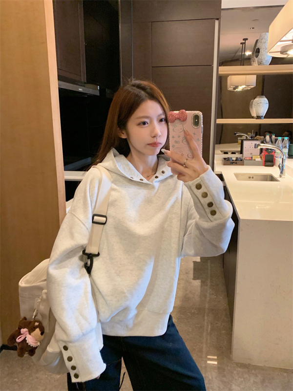Loose hooded sweatshirt for women autumn 2024 new design niche breasted versatile casual top