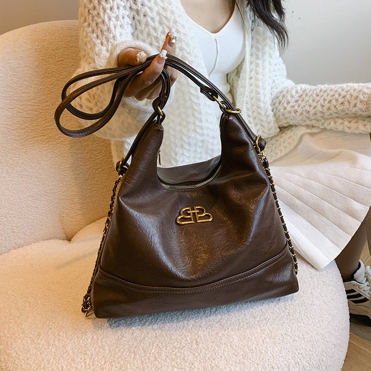 Maillard Mid-Autumn Style Tote Bag Women's Bag 2024 New Trendy Retro College Backpack Niche Chain Backpack
