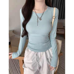 Slim Thin Round Neck T-Shirt Women's Autumn Slim Basic Bottoming Shirt Temperament Long Sleeve Simple Top