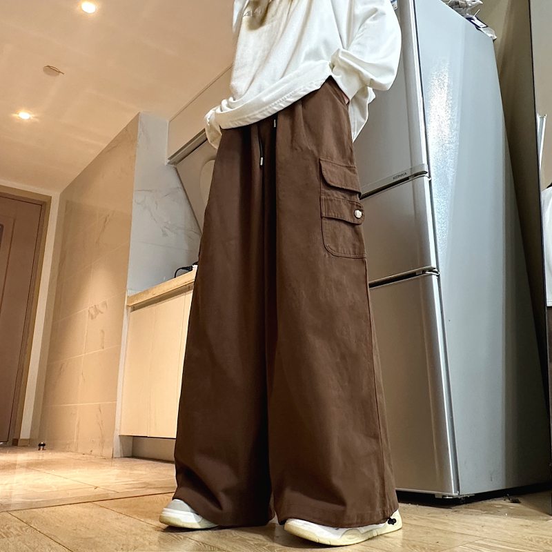 New Hong Kong style neutral oversize solid color wide leg floor mopping overalls