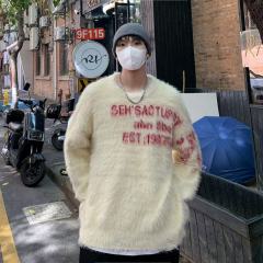 American trendy brand soft waxy autumn and winter sweater for men retro jacquard letter lazy style sweater