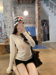 Embroidered baby shirt, two-color jacquard loose bottoming shirt for women, multiple ways to wear