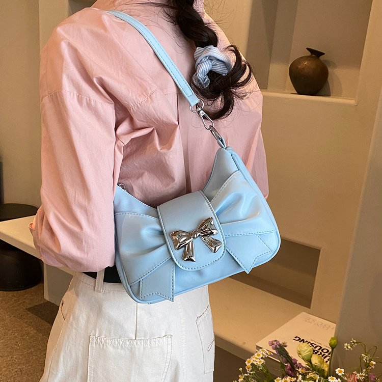 Sweet bow decorated armpit bag for women 2024 texture this year's popular bag new French handheld crossbody bag