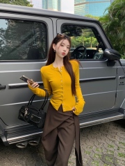 American versatile round neck buttoned T-shirt + irregular loose lace suit casual pants