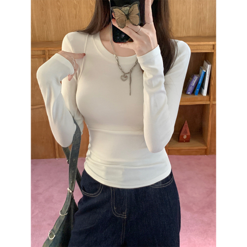 Slim Thin Round Neck T-Shirt Women's Autumn Slim Basic Bottoming Shirt Temperament Long Sleeve Simple Top