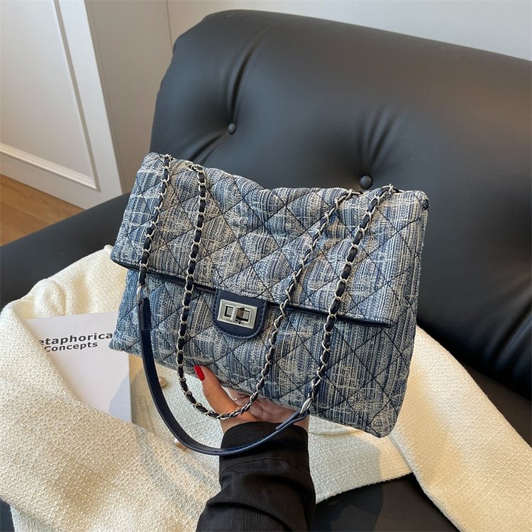 Diamond chain bag women's large capacity new high-end texture summer denim versatile shoulder crossbody bag