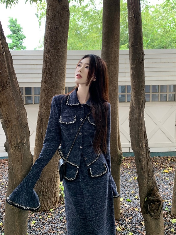 French high-end lapel short coat and skirt suit