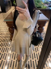 Autumn long-sleeved knitted dress, slim French waist skirt