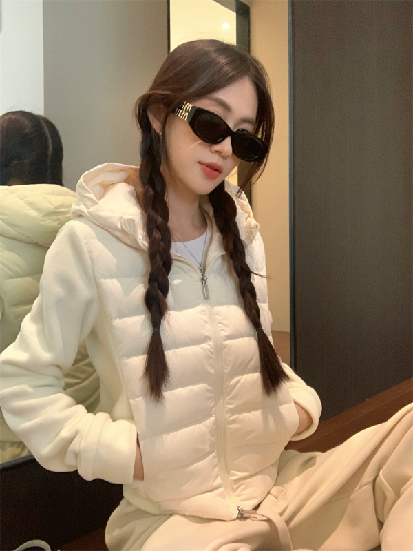 Winter Korean style waist-cinching cotton coat for women autumn and winter 2024 new polar fleece splicing warm jacket