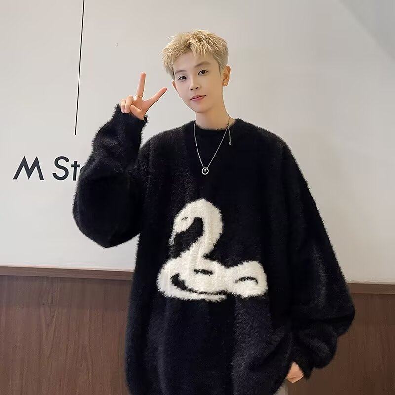 Dark snake image sweater niche design loose trendy brand high street autumn and winter casual sweater