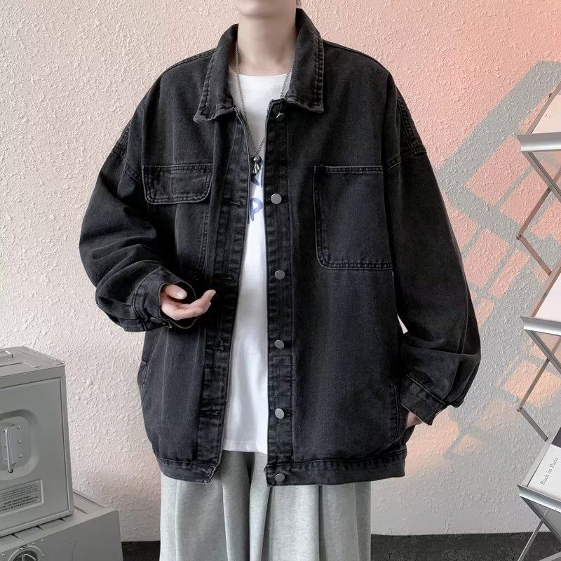 Retro denim jacket men's spring and autumn Korean style trendy loose work jacket