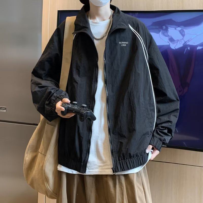 New embroidered stand-up collar jacket for men, spring and autumn trendy brand couple, loose and handsome American jacket, jacket
