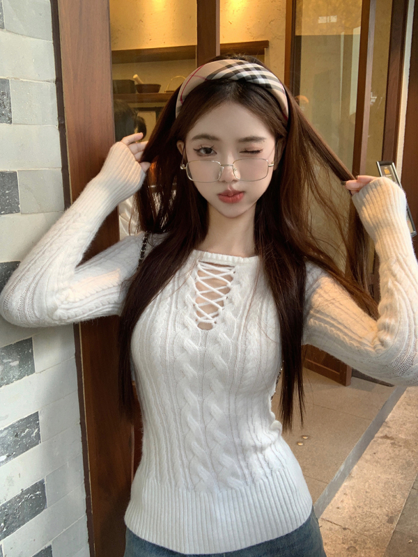 Academy of Fine Arts Retro Design Waist Slimming Bottoming Sweater Women's Slim Fit Knitted Top Winter
