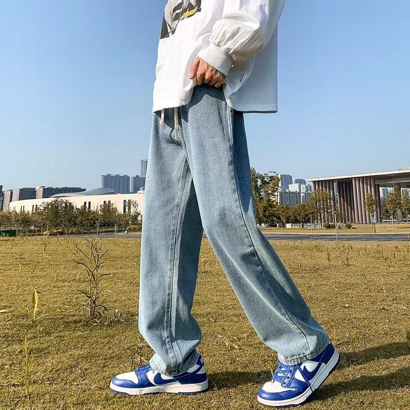 Straight youth trousers, loose casual trousers, elastic retro high street trendy versatile trousers