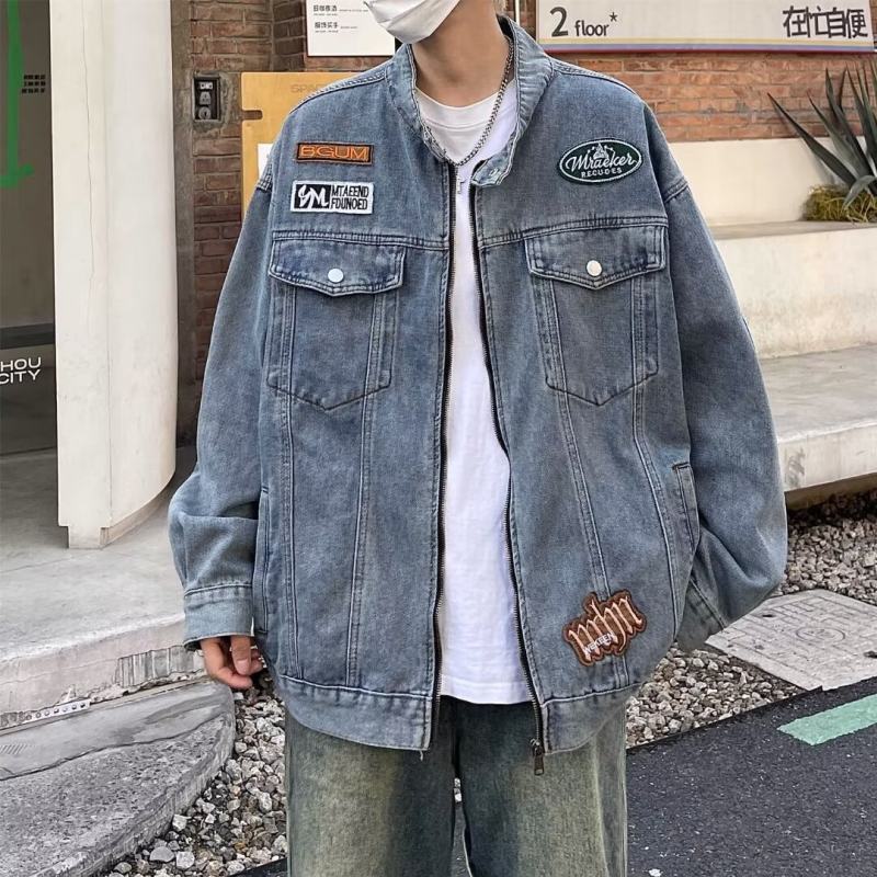 American denim jacket men's Korean style high street letter embroidery spring new ins jacket