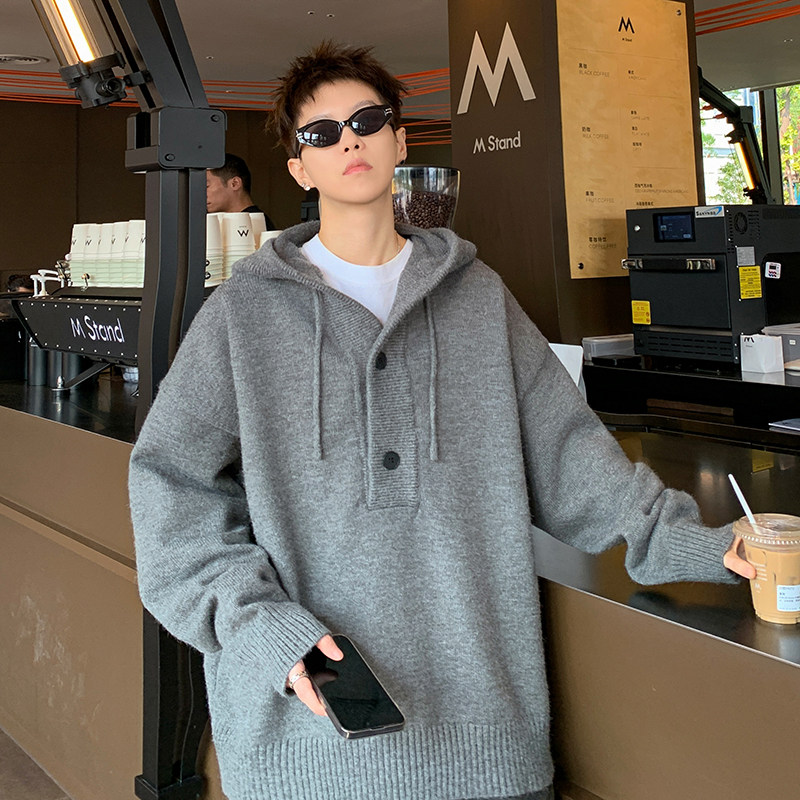 Autumn and winter hooded sweater men's half cardigan sweater loose couple pullover top trendy