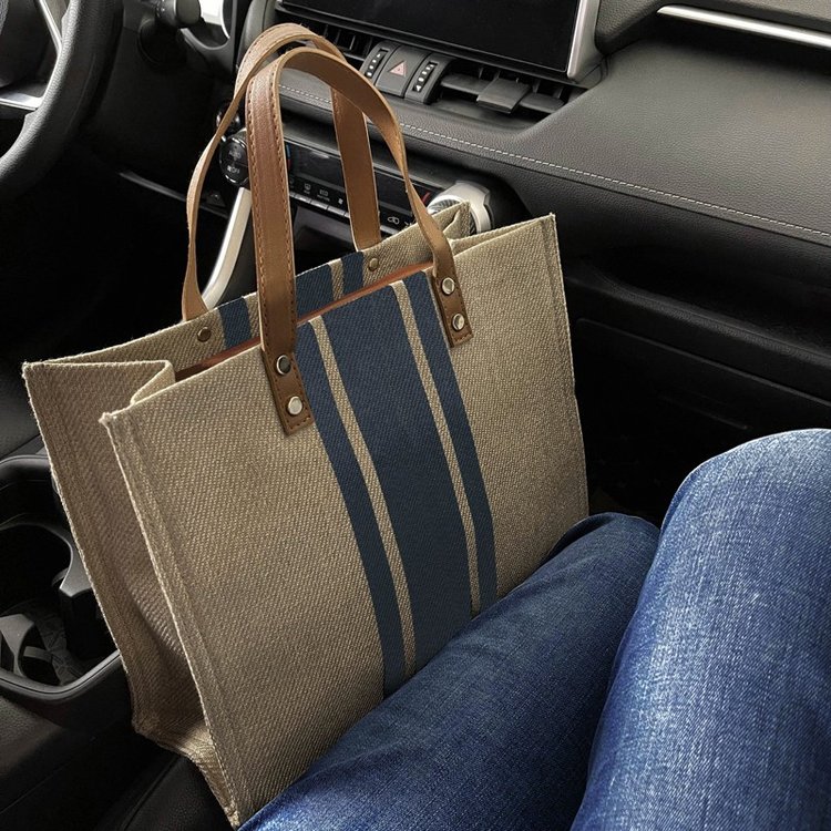 Korean style women's portable briefcase professional commuting striped simple shoulder large bag ins large capacity canvas bag