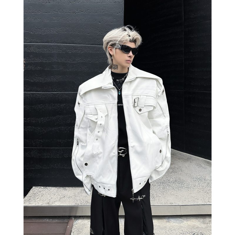 Trendy brand handsome leather short jacket spring and autumn niche high-end short motorcycle jacket