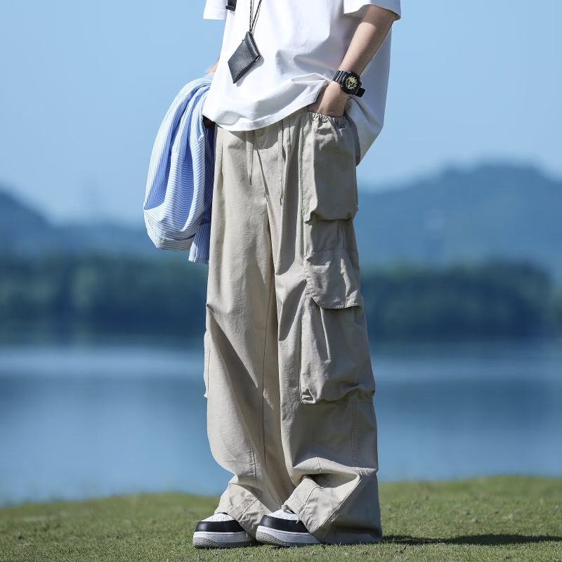 Thin, quick-drying paratrooper pants, multi-pocket overalls, loose straight ice silk casual pants
